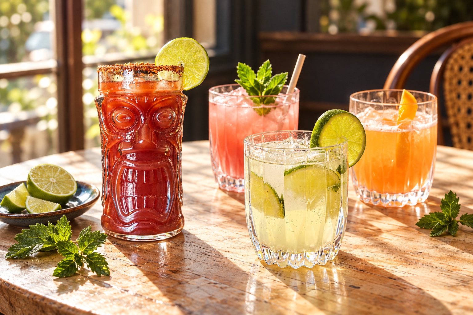 Illustrative drinks arrangement inspired by Réunion’s colourful glassware and garnishes